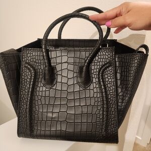 DAMAGED Celine Phantom Black Croc Embossed Bag